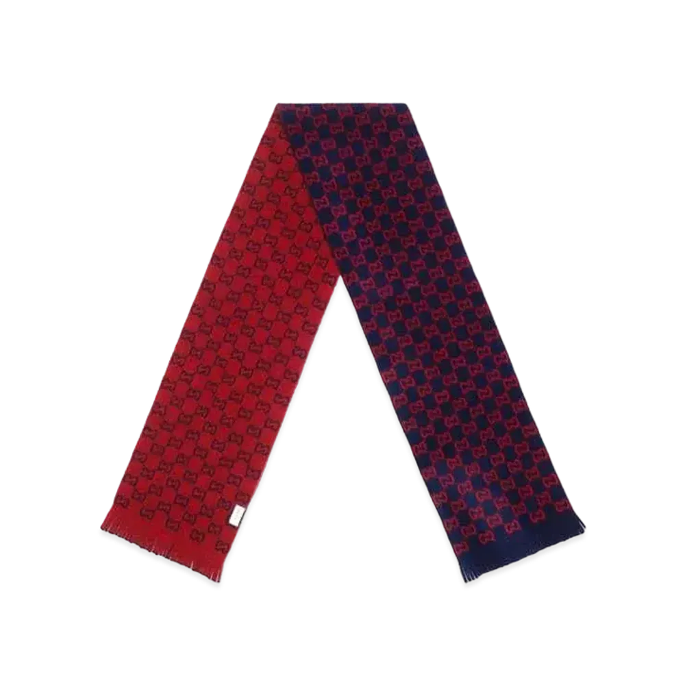 GUCCI GG Wool Scarf "Blue/Red "