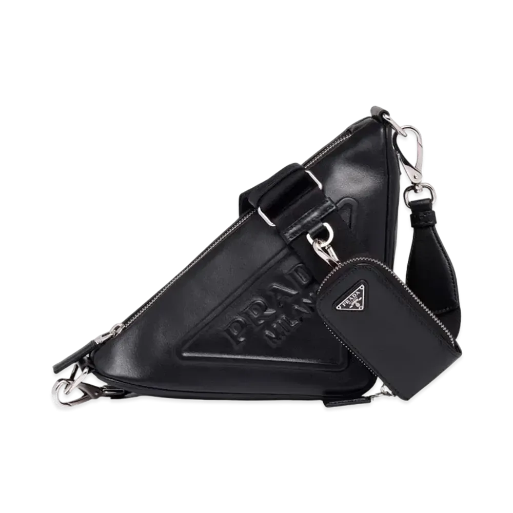 PRADA Triangle Leather Shoulder Bag "Black"