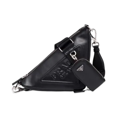 PRADA Triangle Leather Shoulder Bag "Black"