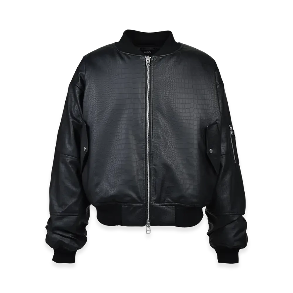 BREATH Faux Crocodile Bomber Jacket "Black"
