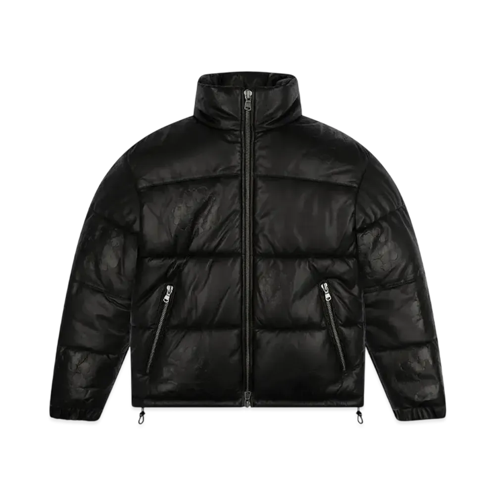 DENIM TEARS Leather Embossed Wreath Puffer "Black"