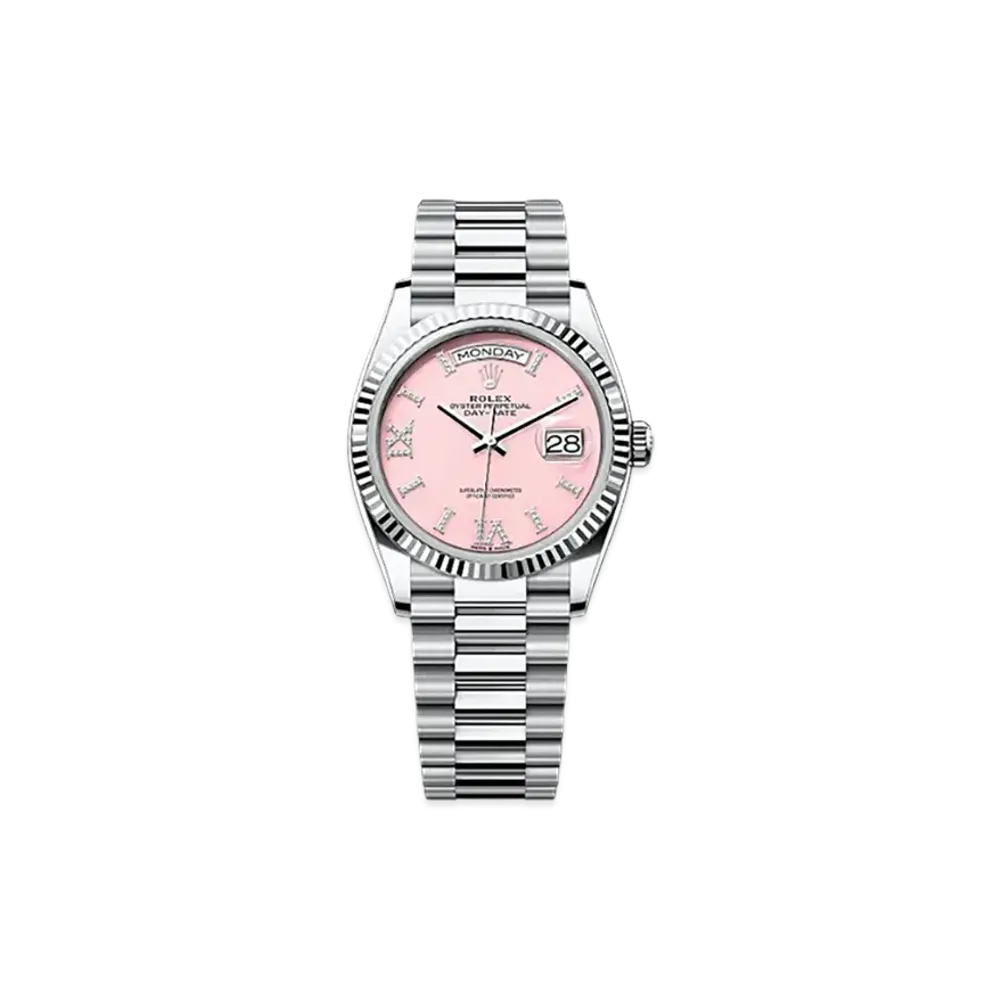 ROLEX Day-Date 36mm Platinum 128236 "Pink Opal"