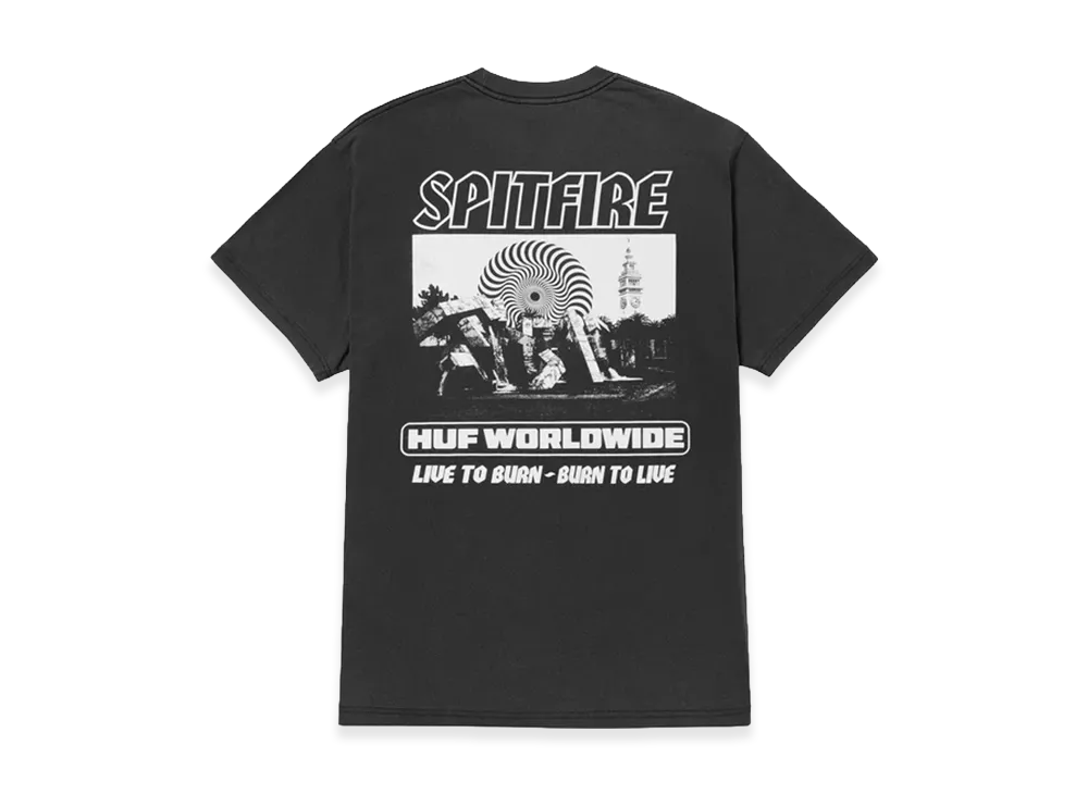 HUF x SPITFIRE Burn Heavyweight Tee "Washed Black"