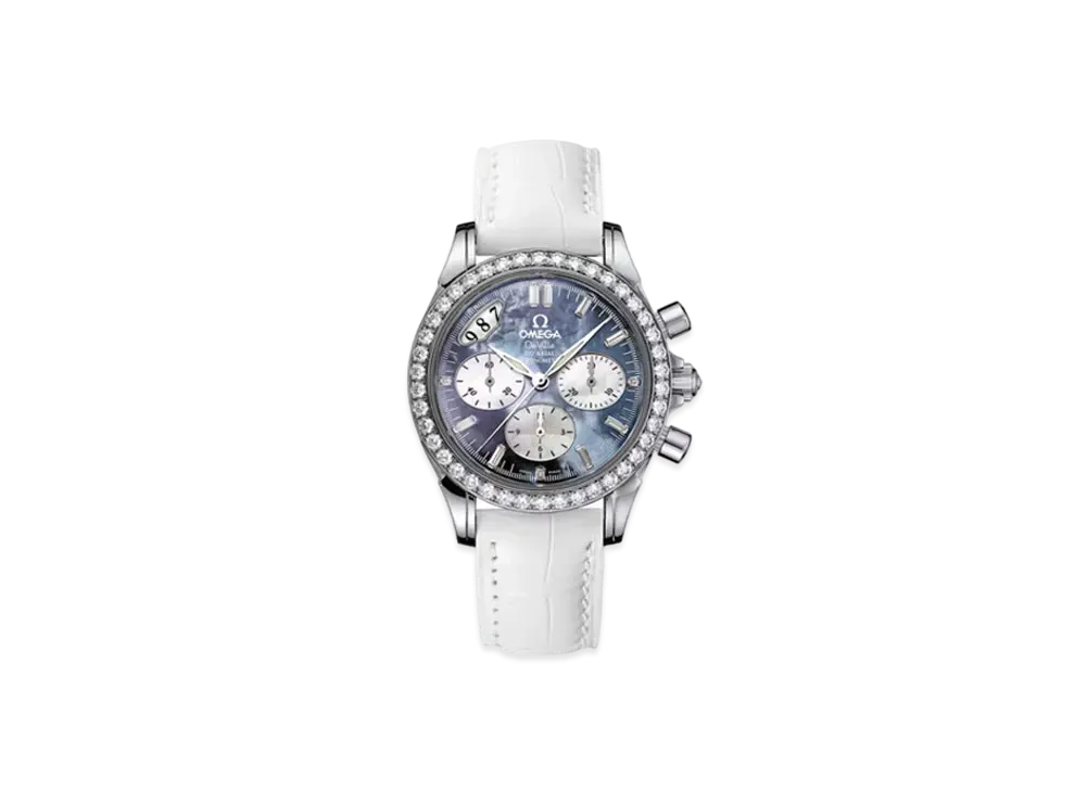 OMEGA De Ville Co-Axial Chronograph Diamonds Leather Strap 35MM "Stainless Steel/Blue Shell/White" 4877.72.36