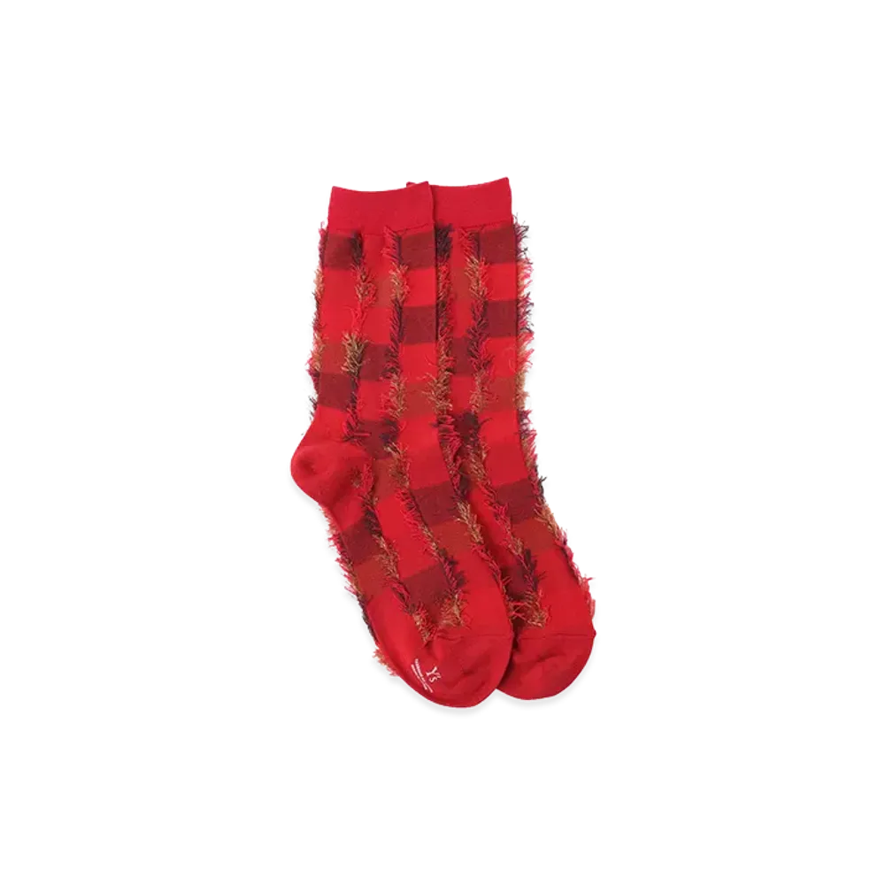 Y's Cut Block Jacquard Socks "Red"