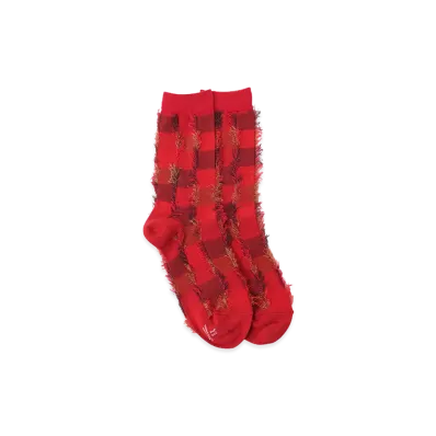 Y's Cut Block Jacquard Socks "Red"