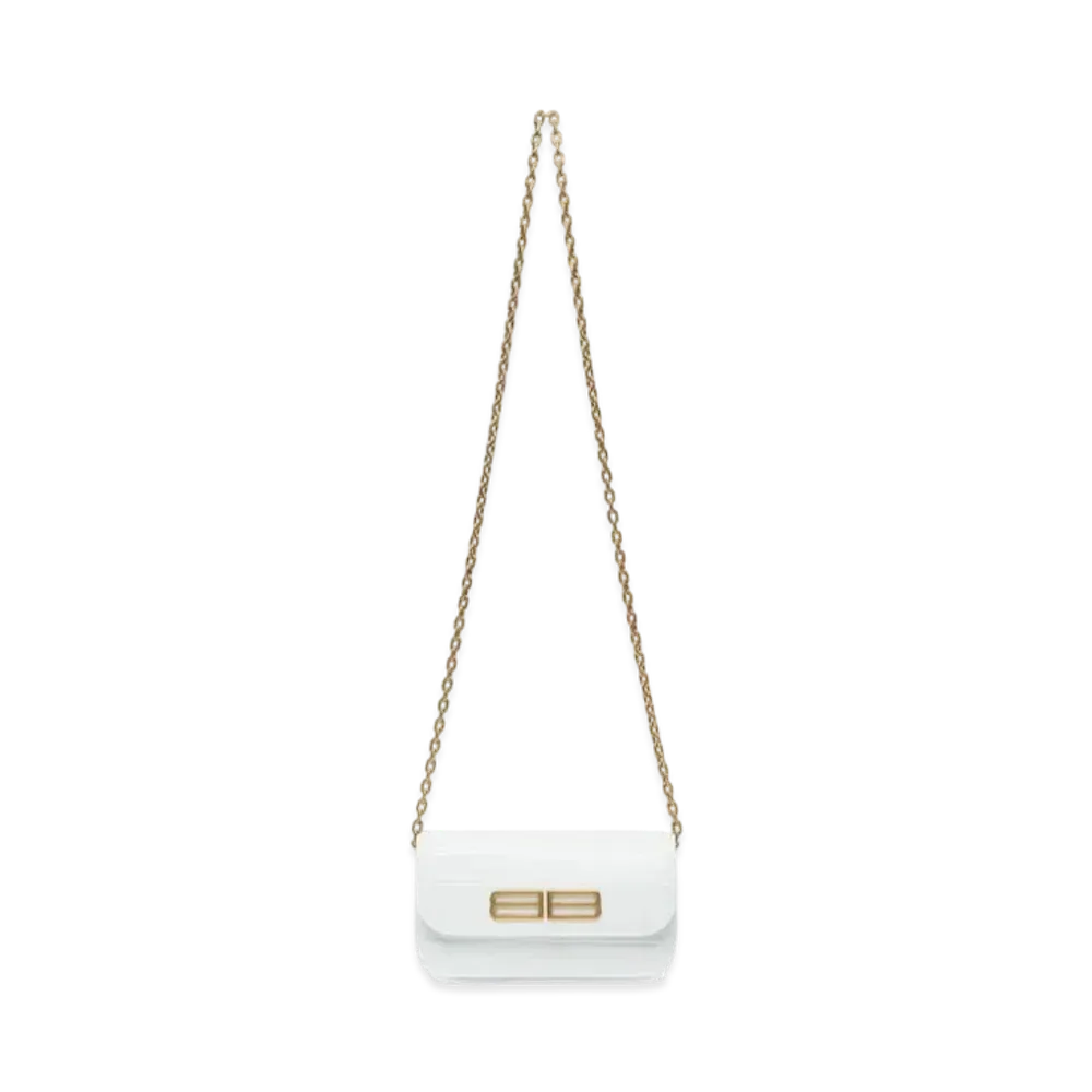BALENCIAGA Gossip Wallet On Chain In Extra Supple Crocodile Embossed Calfskin "White"