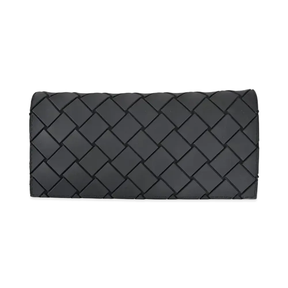 Bottega Veneta Intrecciato Rubber Bi-fold Long Wallet "Black"
