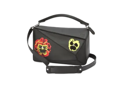 LOEWE Pansies Large Puzzle In Classic Calfskin "Black / Palladium"