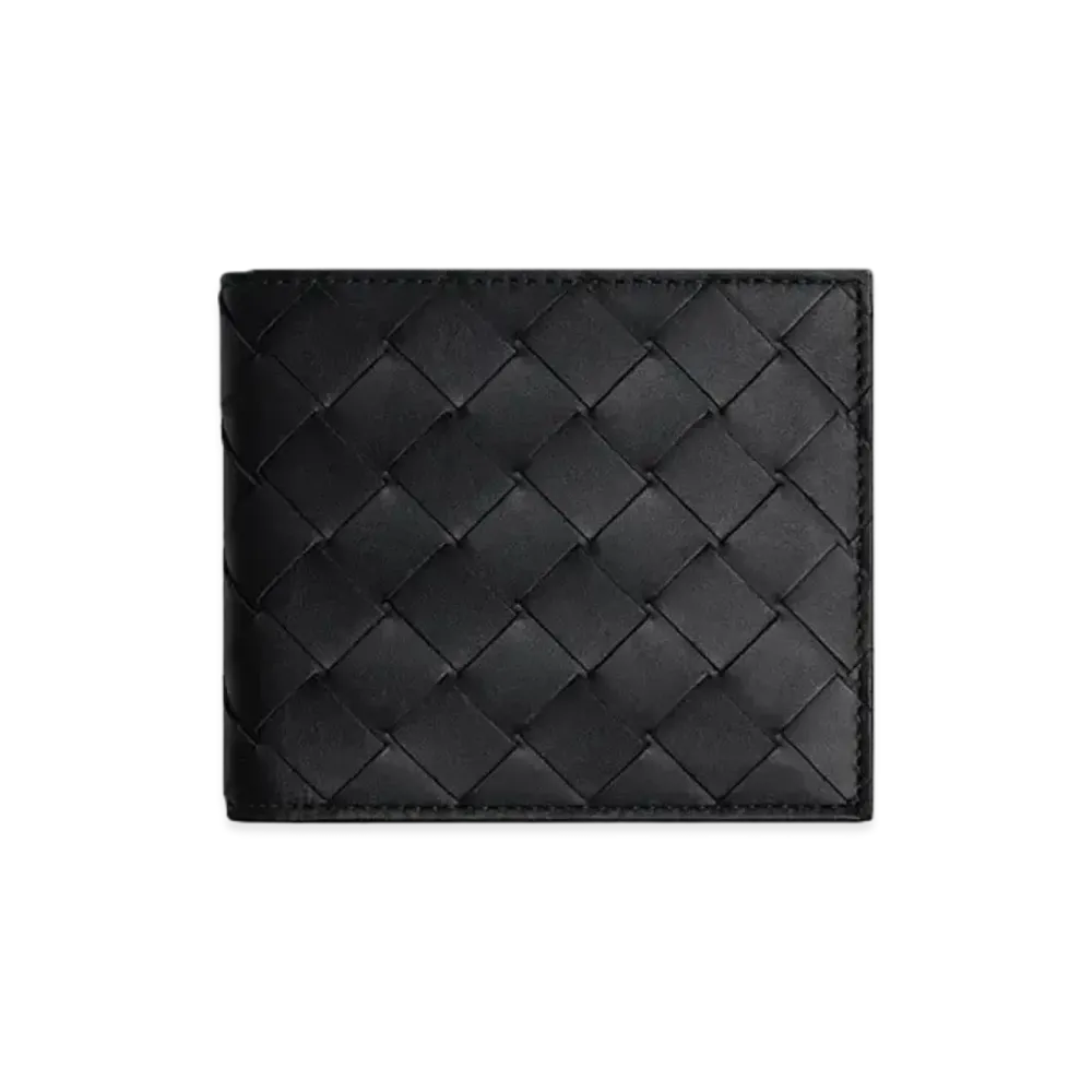 Bottega Veneta Intrecciato Calfskin Bi-fold Wallet "Black/Papaya"