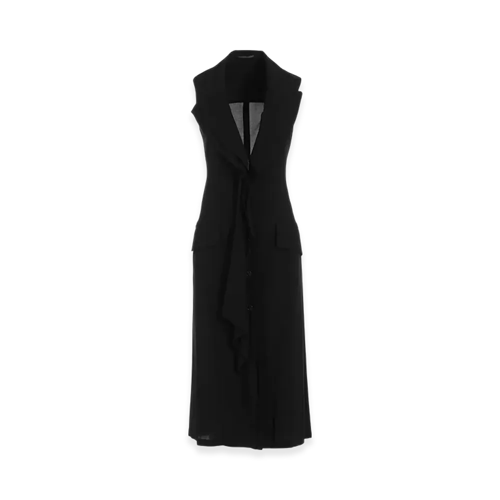 Yohji Yamamoto Ry Lawn Front Draped Sleeveless Dress "Black"