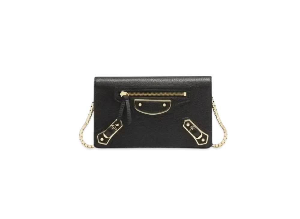BALENCIAGA Classic Metallic Edge Chain Wallet Metallic Edge Handbag "Black"