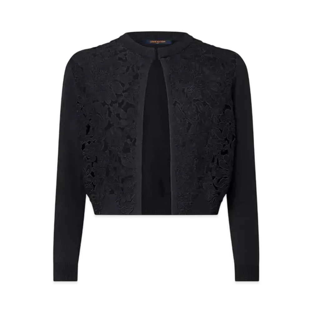Louis Vuitton Floral Lace Accent Cardigan "Noir"