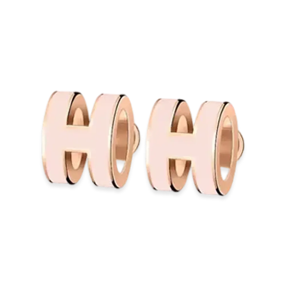 Hermes Mini Pop H Earrings "Rose Gold/Rose Dragee"