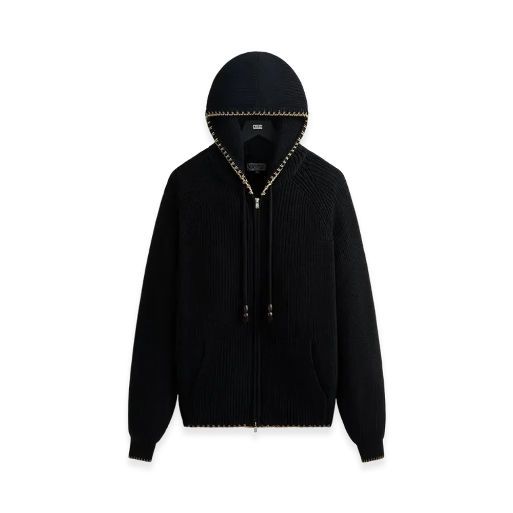 Kith Full Zip Miles Knit Hoodie "Black"