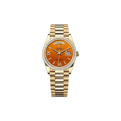 ROLEX Day-Date 36mm Yellow Gold Diamond 128398TBR "Carnelian"