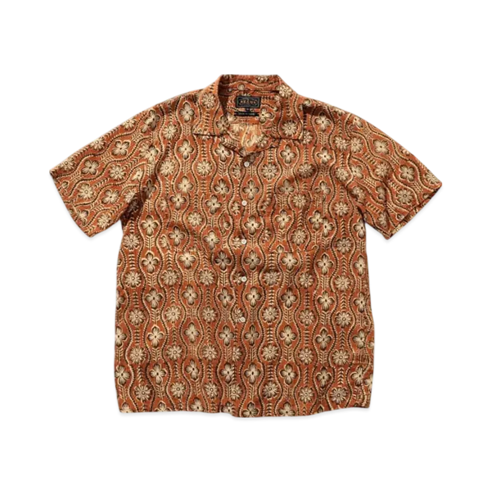 BEAMS Open Collar Block Print "Orange"