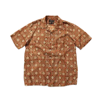 BEAMS Open Collar Block Print "Orange"