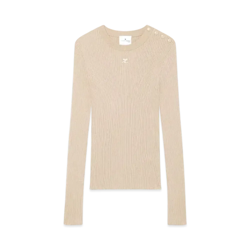 Courreges Shoulder Snaps Rib Knit Sweater "Cappuccino"