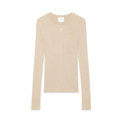 Courreges Shoulder Snaps Rib Knit Sweater "Cappuccino"