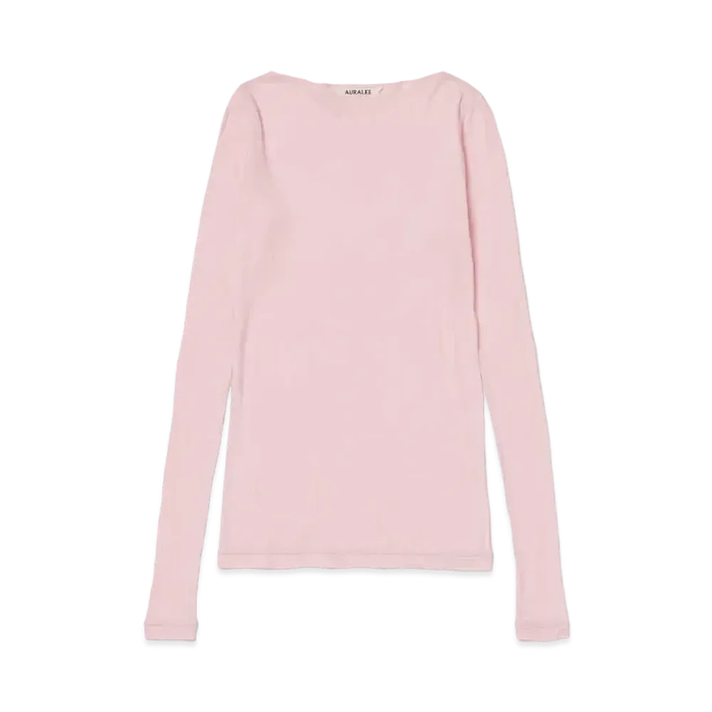 AURALEE High Gauge Sheer Rib Boat Neck L/S Tee "Pink"