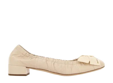 PRADA Women's Low Heel Gathered Leather Ballerinas "White"
