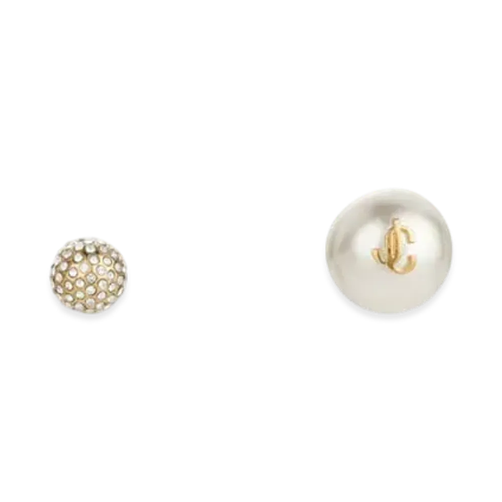 Jimmy Choo Ori Studs Pearl X With Crystal Metal Studs Earrings "Gold/White/Crystal"