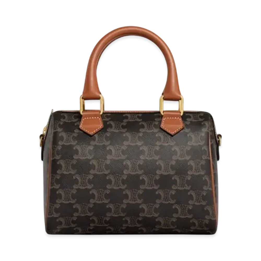 CELINE Small Boston in Triomphe Canvas and Calfskin "Tan"