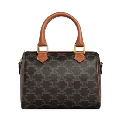 CELINE Small Boston in Triomphe Canvas and Calfskin "Tan"