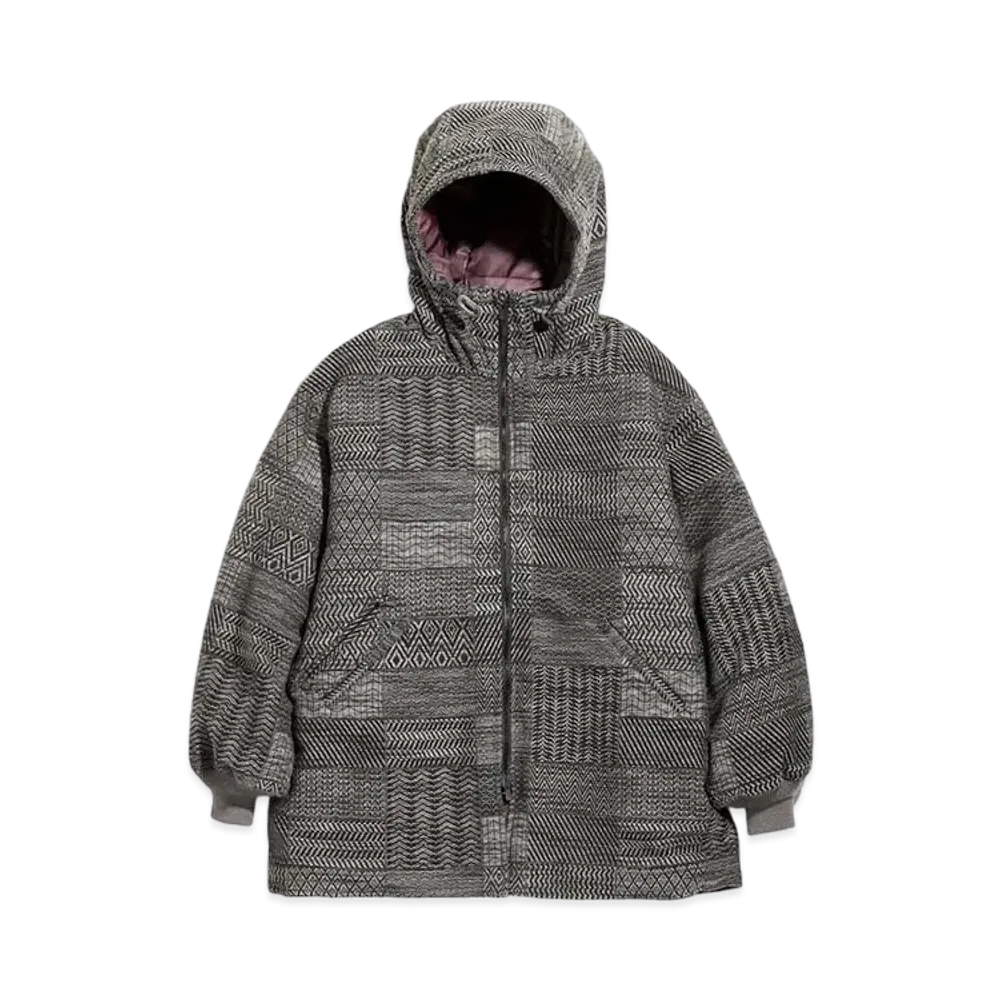 Needles HOODED DOWN SUR COAT - W/N MULTI PATTERN JQ. "Charcoal"