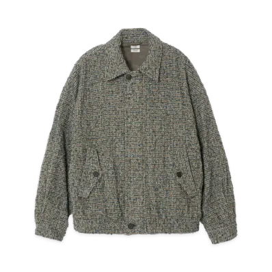 YOKE Needlepunched Cotton Plaid Drizzler Jacket "Gray"