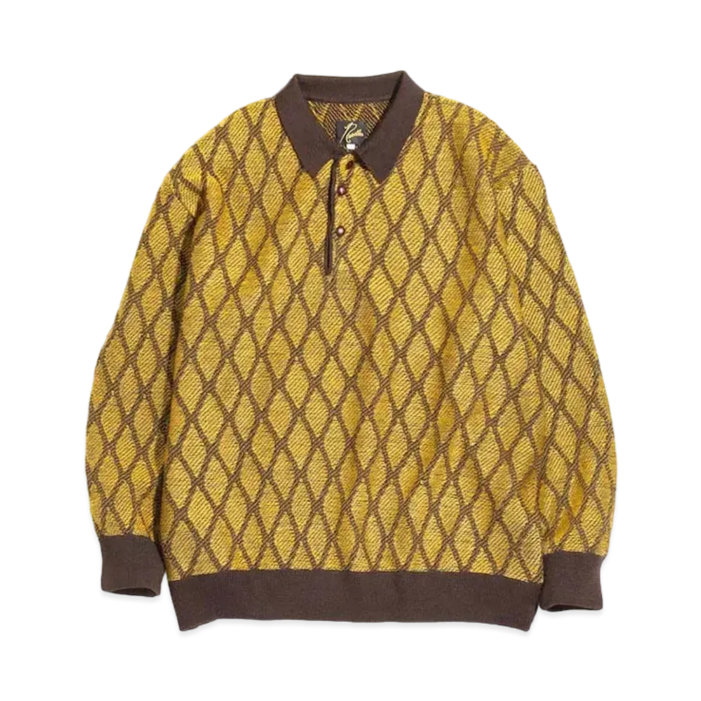 Needles POLO SWEATER - WAVE STRIPE "Yellow/Brownn"