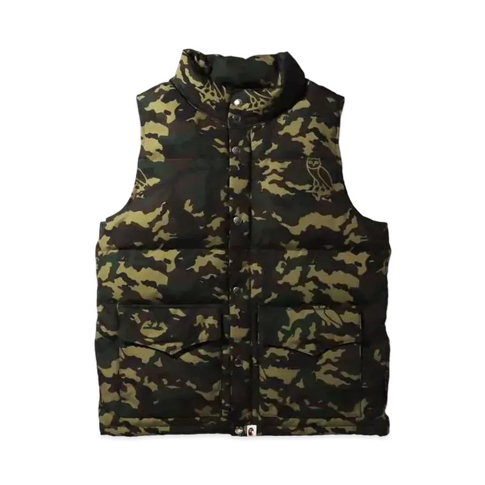 A BATHING APE X OVO WOODLAND CAMO DOWN VEST "Green"