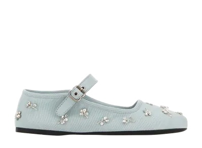 MIU MIU Women's Embroidered Drill Ballerinas "Powder Blue"