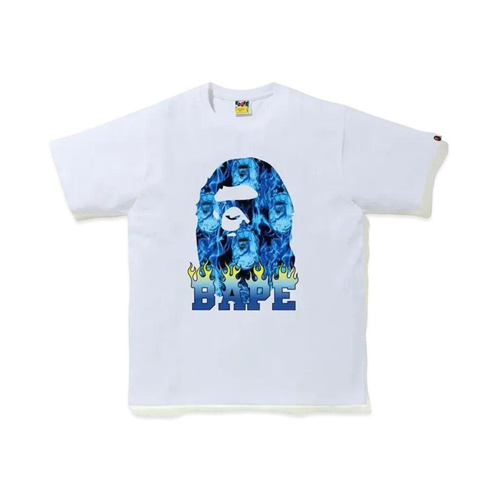 A BATHING APE Ape Head Flame T-Shirt "White/Blue"