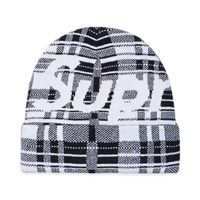 Supreme Big Logo Beanie "White Plaid" (23FW)