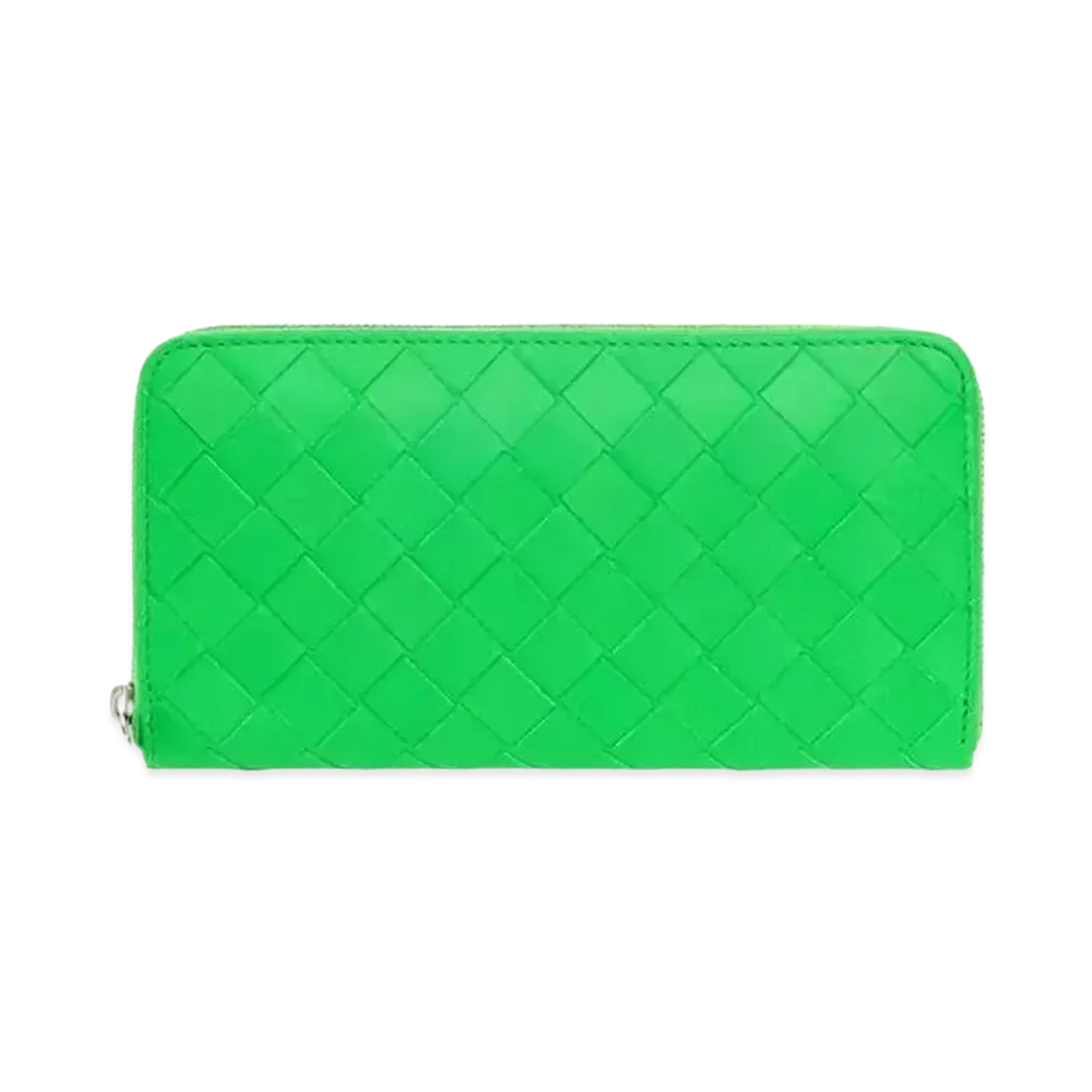 Bottega Veneta Intrecciato Calfskin Zip Around Wallet "Parakeet"