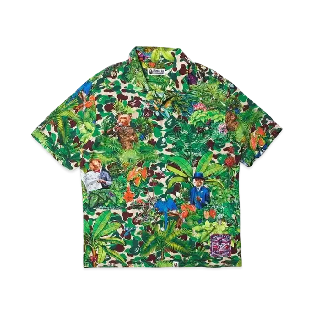 A BATHING APE BAPE® X MONKEY 47 OPEN COLLAR S/S SHIRT "Green"