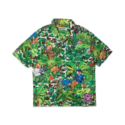 A BATHING APE BAPE® X MONKEY 47 OPEN COLLAR S/S SHIRT "Green"
