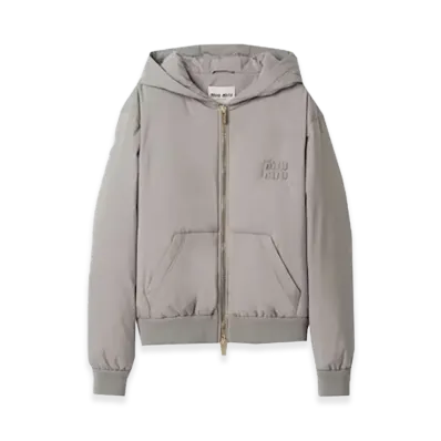 MIU MIU Women's Solid Letter Hoodie Long-Sleeve Jacket "Marble Gray"