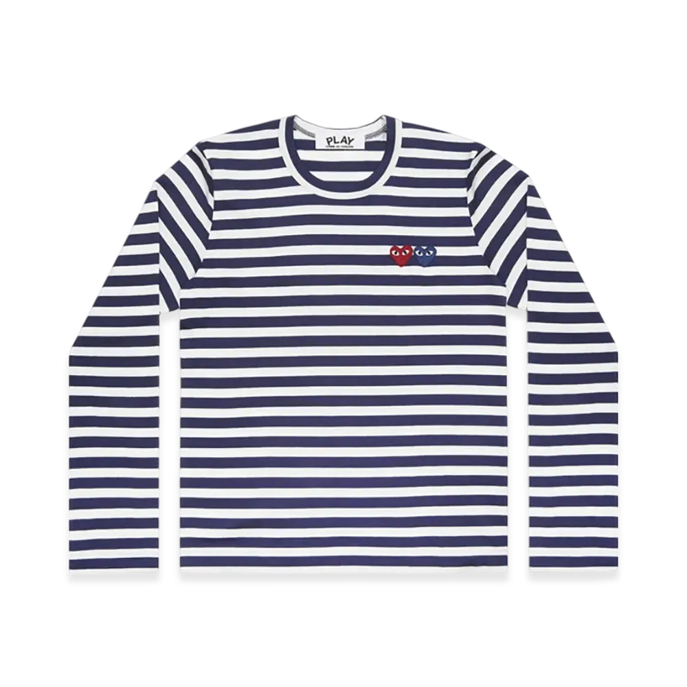 PLAY COMME des GARCONS Striped T-Shirt With Double Heart Ladies "Navy/White"