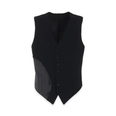 S'YTE Washer Wool Gabardine Cut-Out Striped Vest "Black"