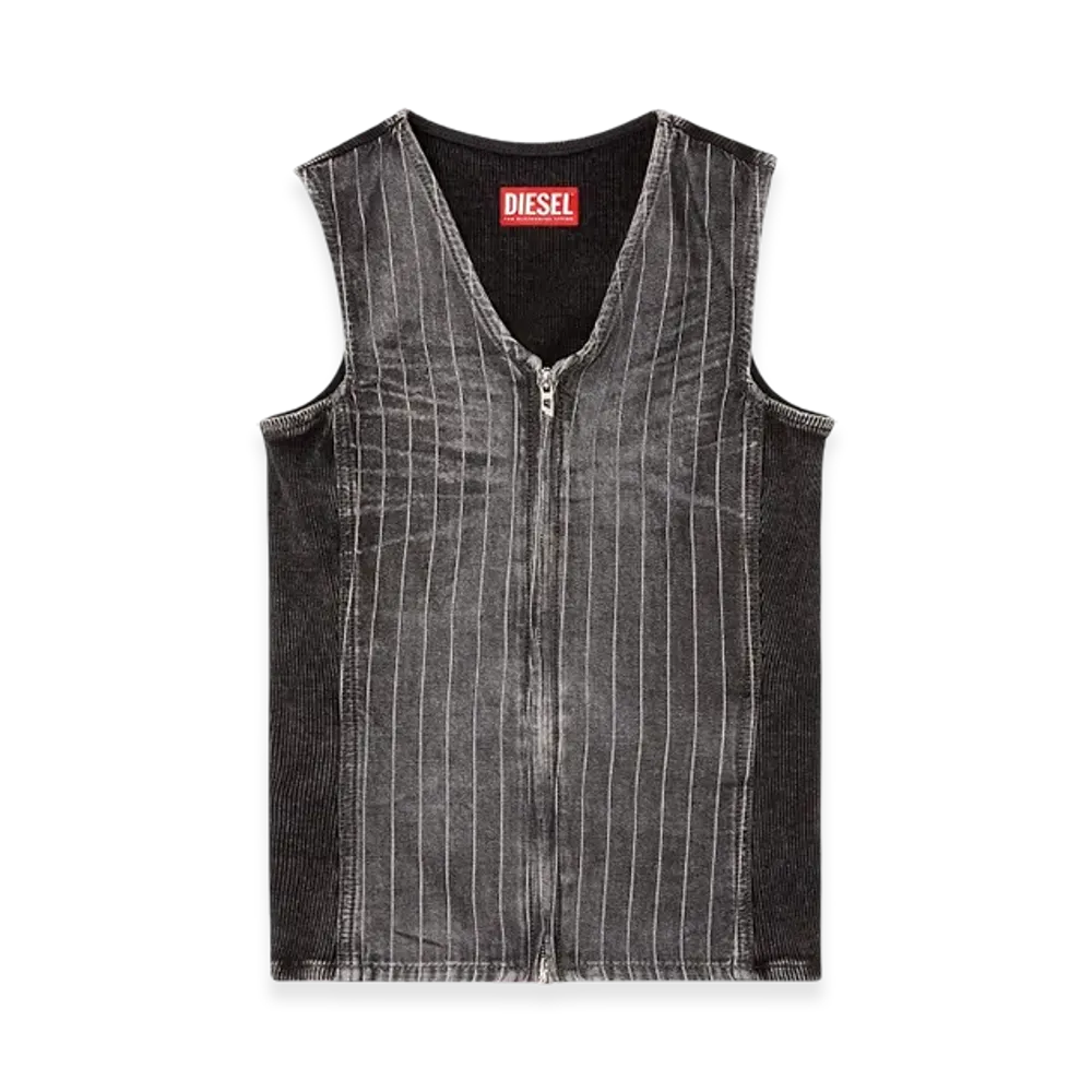 Diesel De-Nessi-S Zipped Top In Denim And Corduroy "Gray Black"