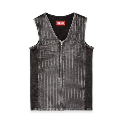 Diesel De-Nessi-S Zipped Top In Denim And Corduroy "Gray Black"