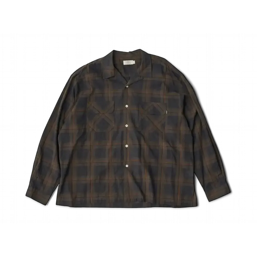 SEDAN ALL-PURPOSE Madras Plaid Open Collar Shirt "Black Olive"