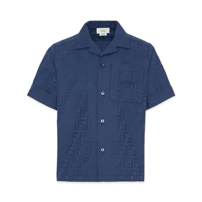 FENDI Kids FF Cotton Jacquard Short Sleeve Shirt "Blue"