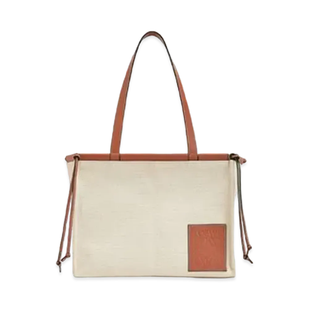 LOEWE Cushion Tote Bag In Canvas And Calfskin "Light Oat"