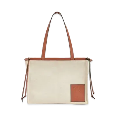 LOEWE Cushion Tote Bag In Canvas And Calfskin "Light Oat"