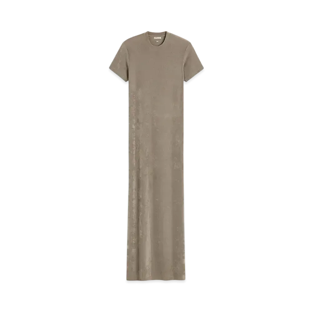 AMI PARIS Ribbed Jersey Short Sleeve Long Dress "Cendre"