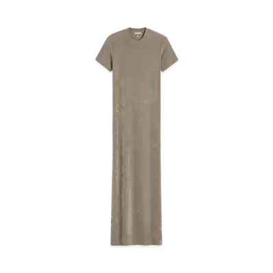 AMI PARIS Ribbed Jersey Short Sleeve Long Dress "Cendre"
